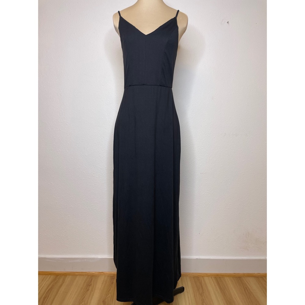Market & Spruce Women Maxi Dress Strappy Back V-Neck Small Black